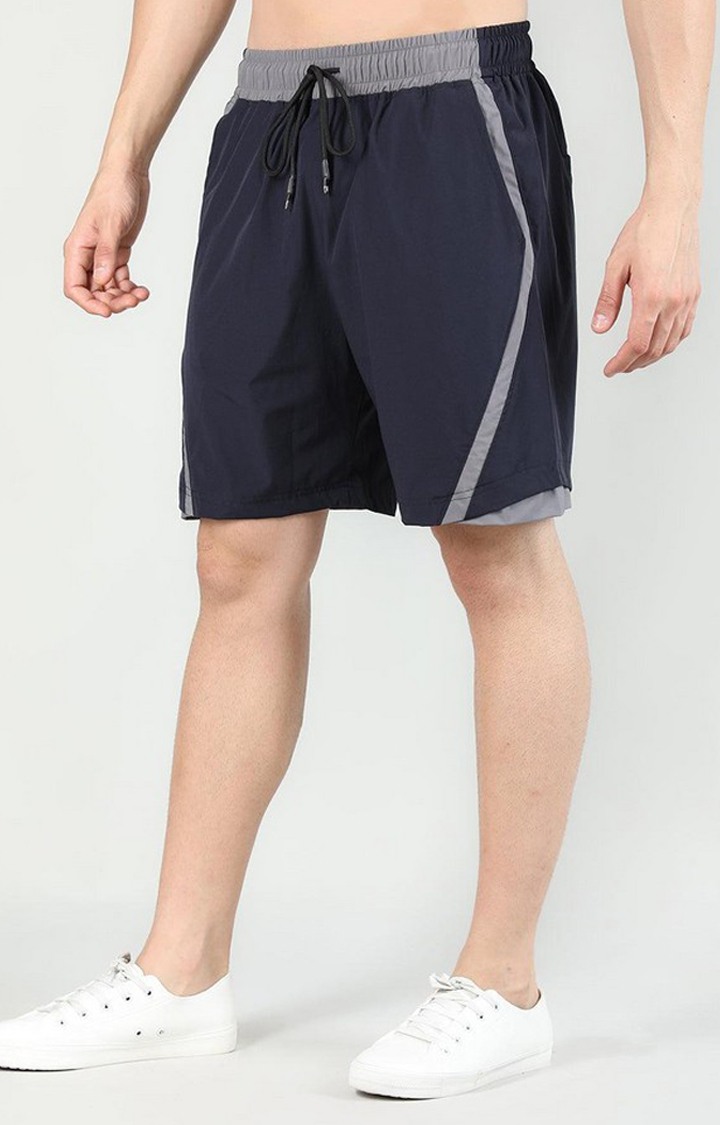 Men's Navy Blue Solid Nylon Activewear Shorts