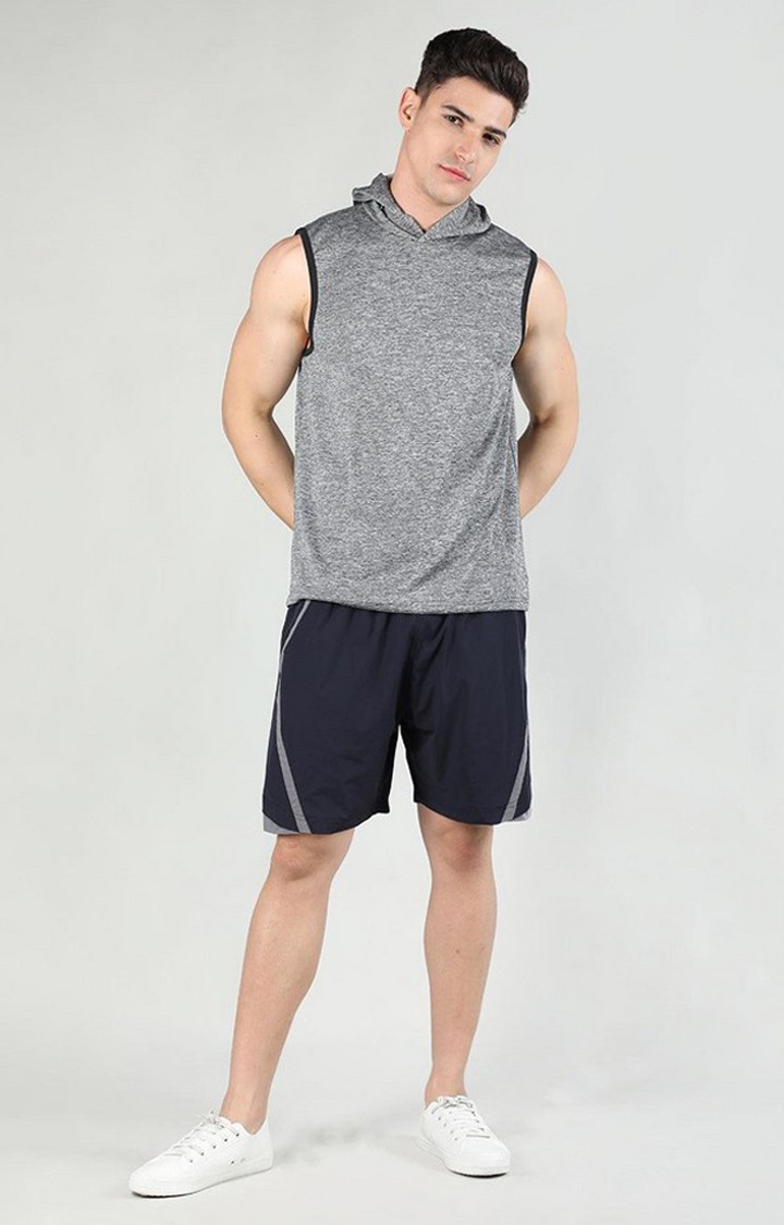 Men's Navy Blue Solid Nylon Activewear Shorts
