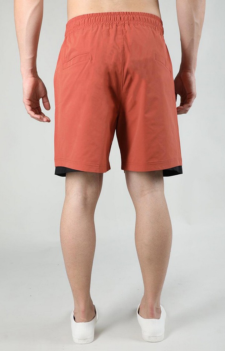 Men's Rust Orange Solid Nylon Activewear Shorts