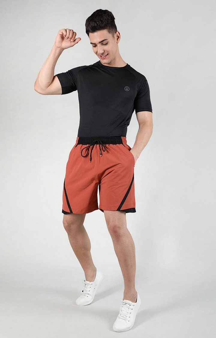 Men's Rust Orange Solid Nylon Activewear Shorts