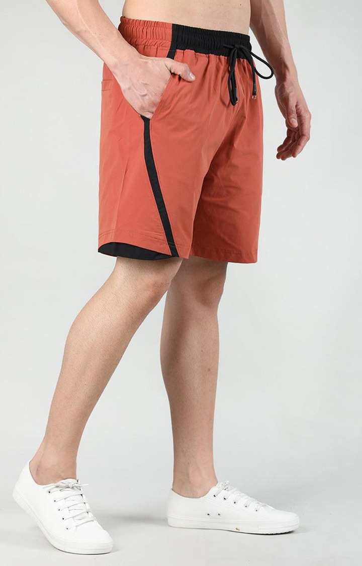 Men's Rust Orange Solid Nylon Activewear Shorts