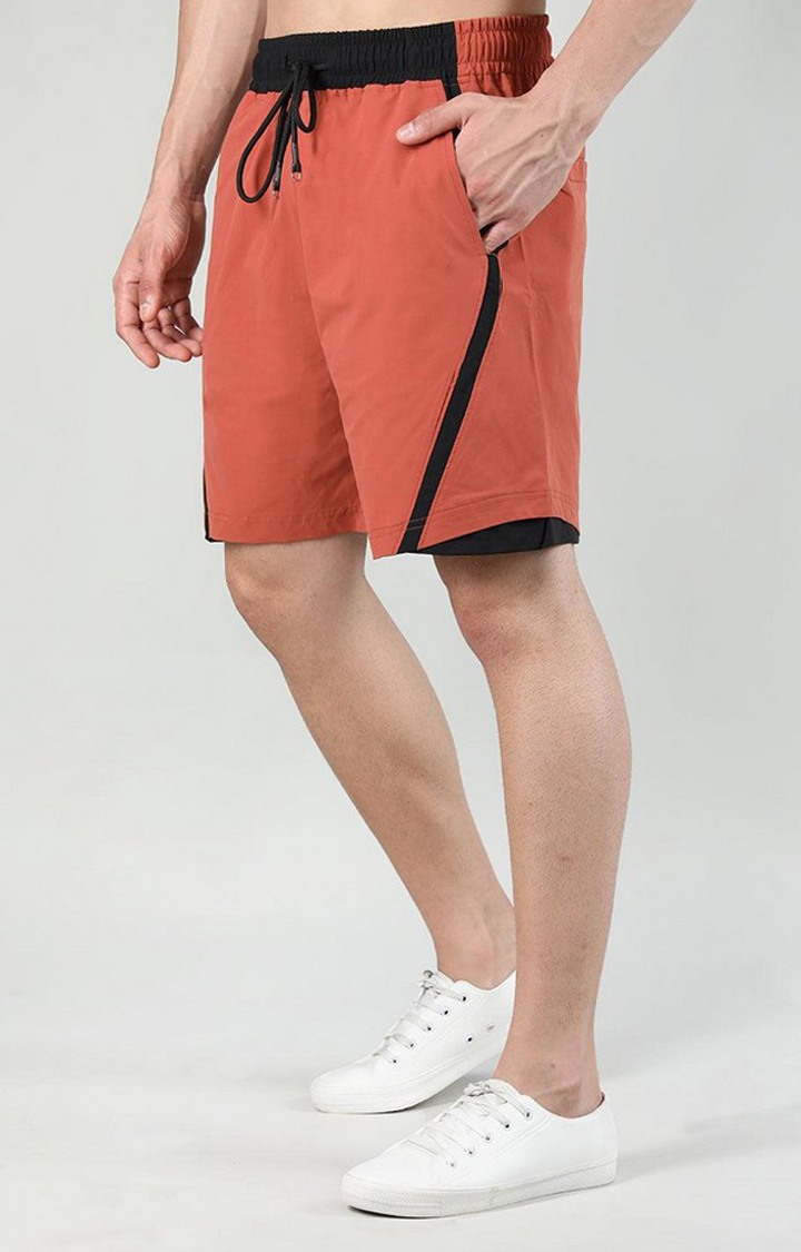 Men's Rust Orange Solid Nylon Activewear Shorts