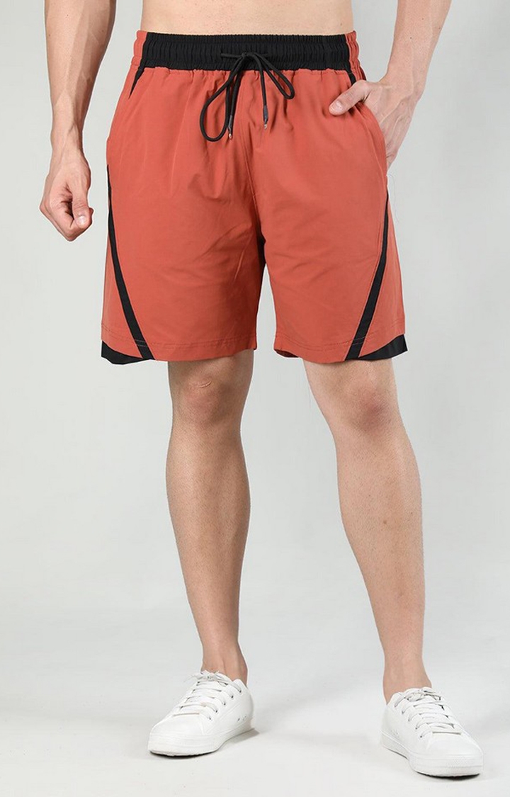 CHKOKKO | Men's Rust Orange Solid Nylon Activewear Shorts