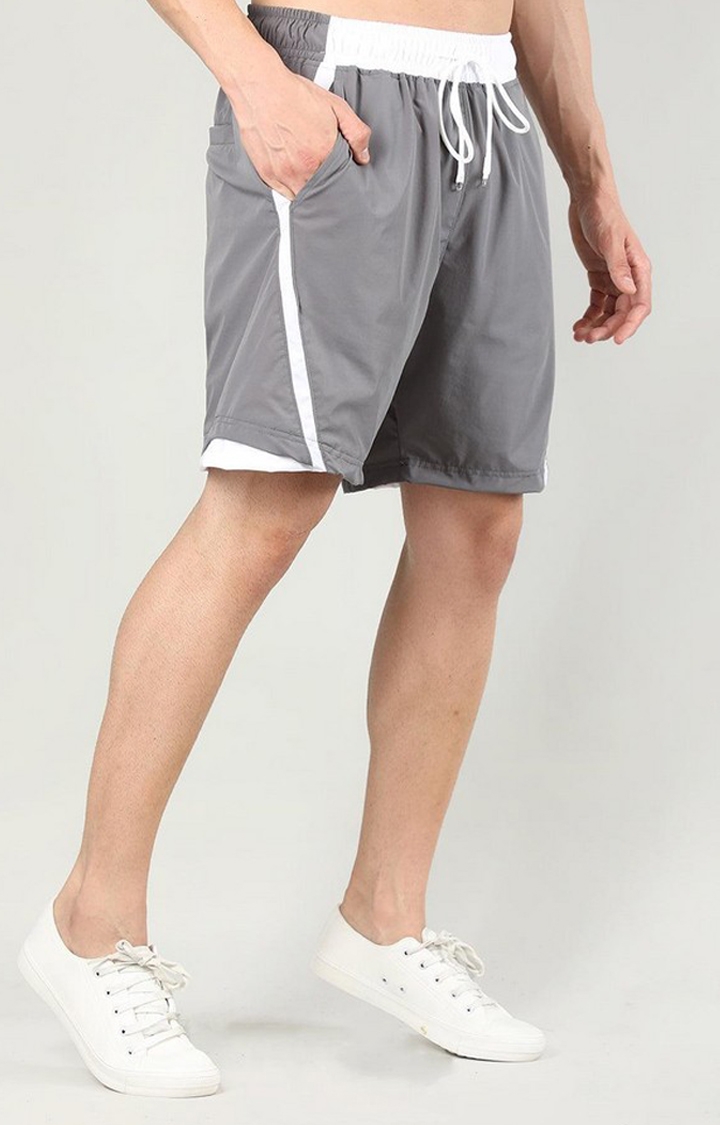 Men's Grey Solid Nylon Activewear Shorts