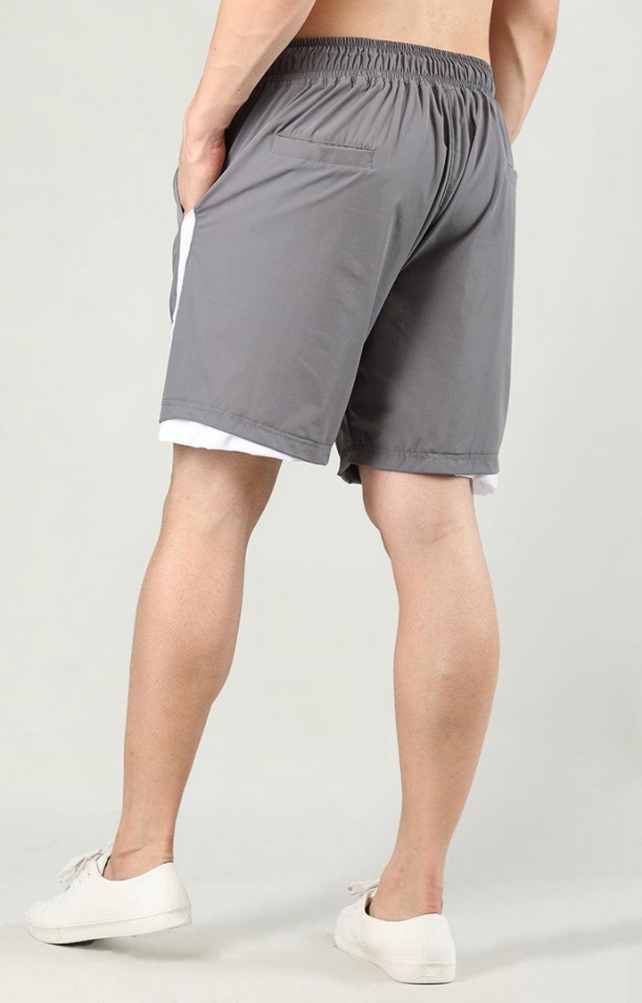 Men's Grey Solid Nylon Activewear Shorts