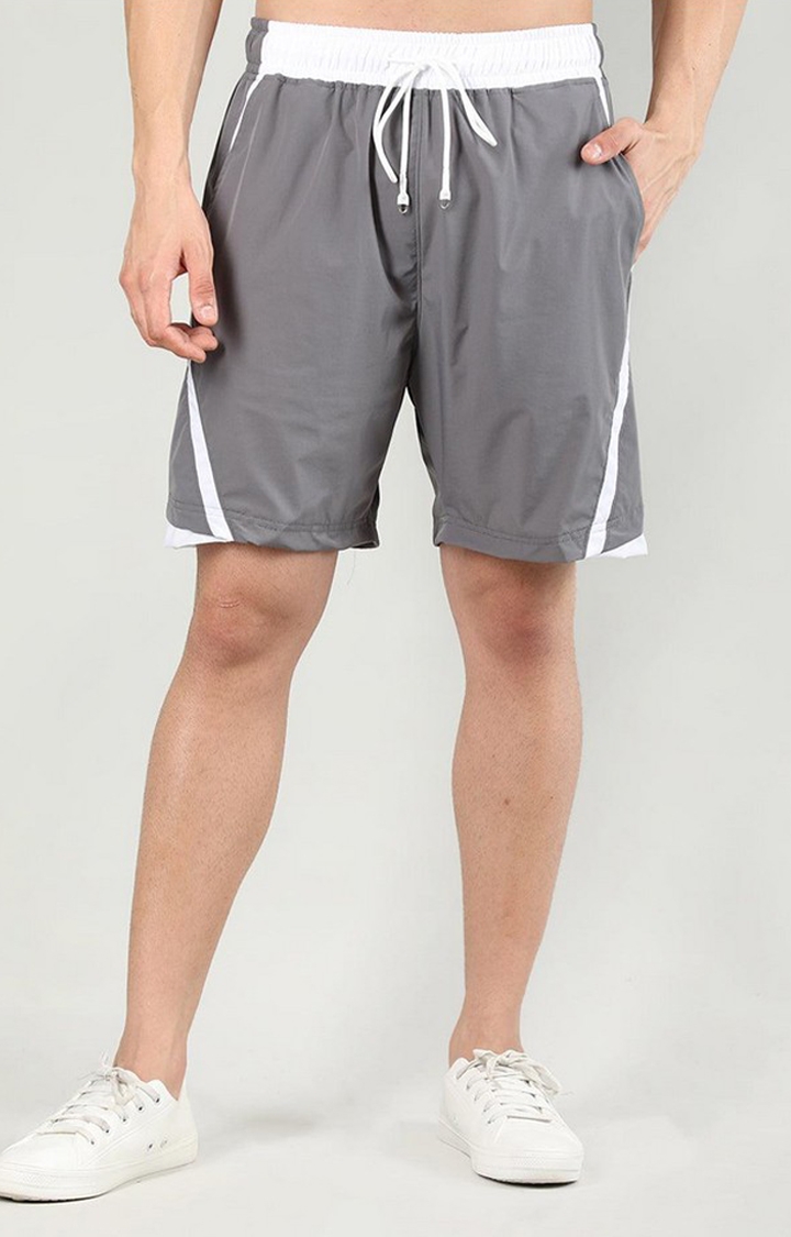 CHKOKKO | Men's Grey Solid Nylon Activewear Shorts