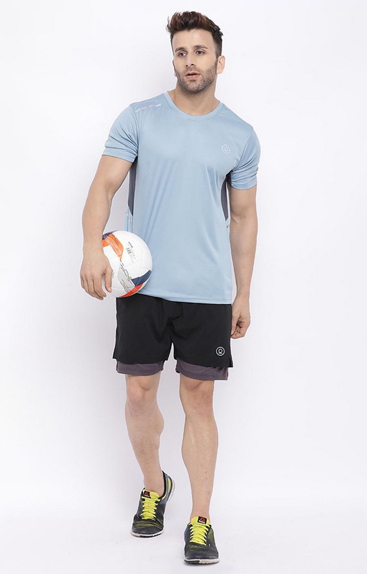 Men's Black & Dark Grey Solid Polyester Activewear Shorts