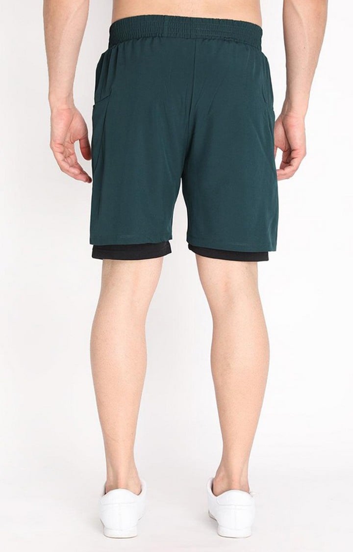 Men's Green & Black Solid Polyester Activewear Shorts