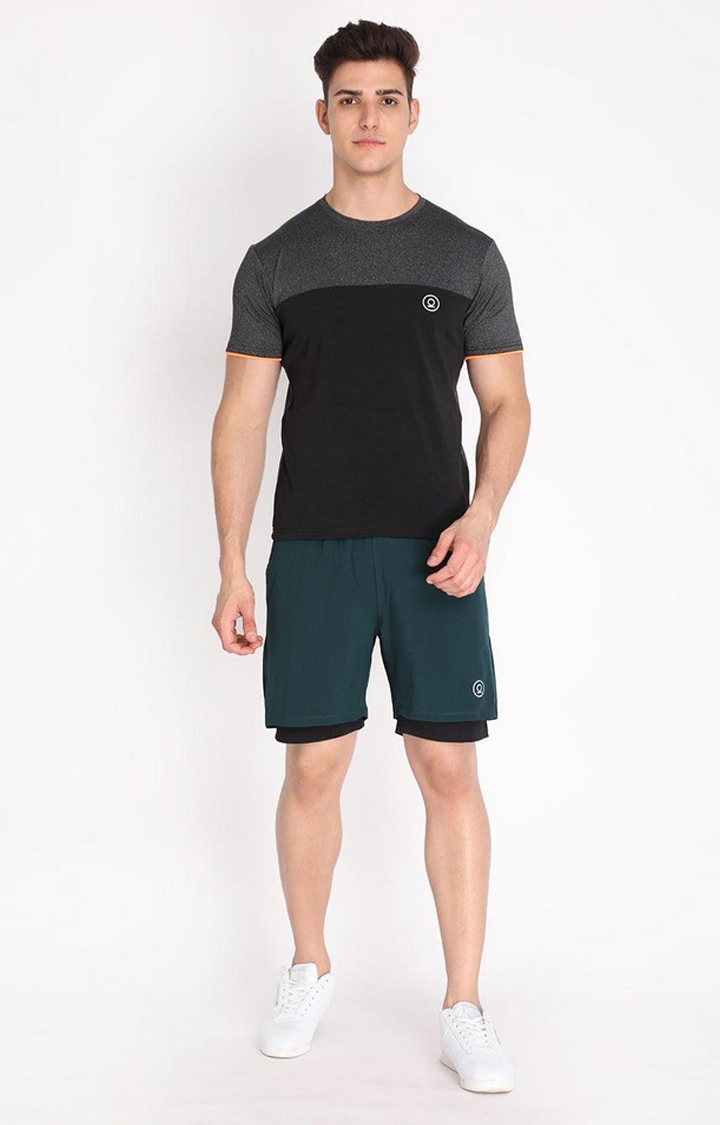 Men's Green & Black Solid Polyester Activewear Shorts