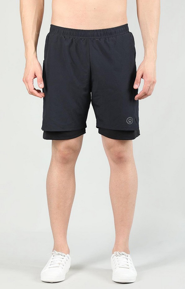 CHKOKKO | Men's Dark Grey & Black Solid Polyester Activewear Shorts