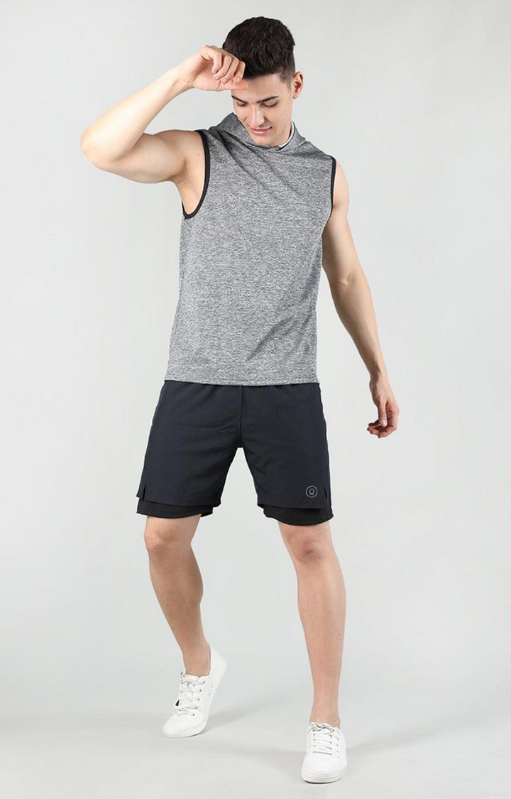 Men's Dark Grey & Black Solid Polyester Activewear Shorts