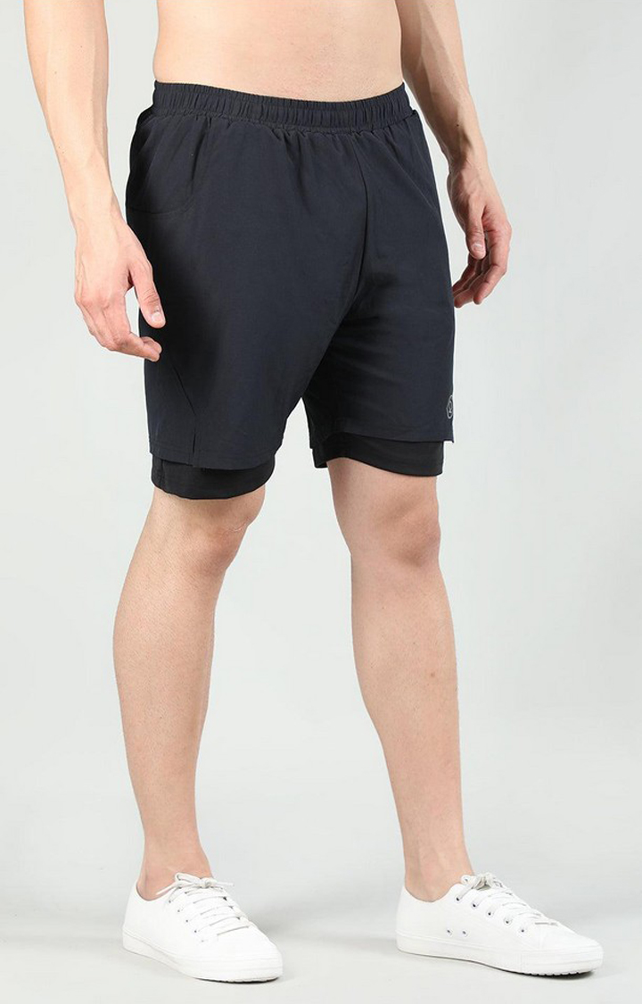 Men's Dark Grey & Black Solid Polyester Activewear Shorts