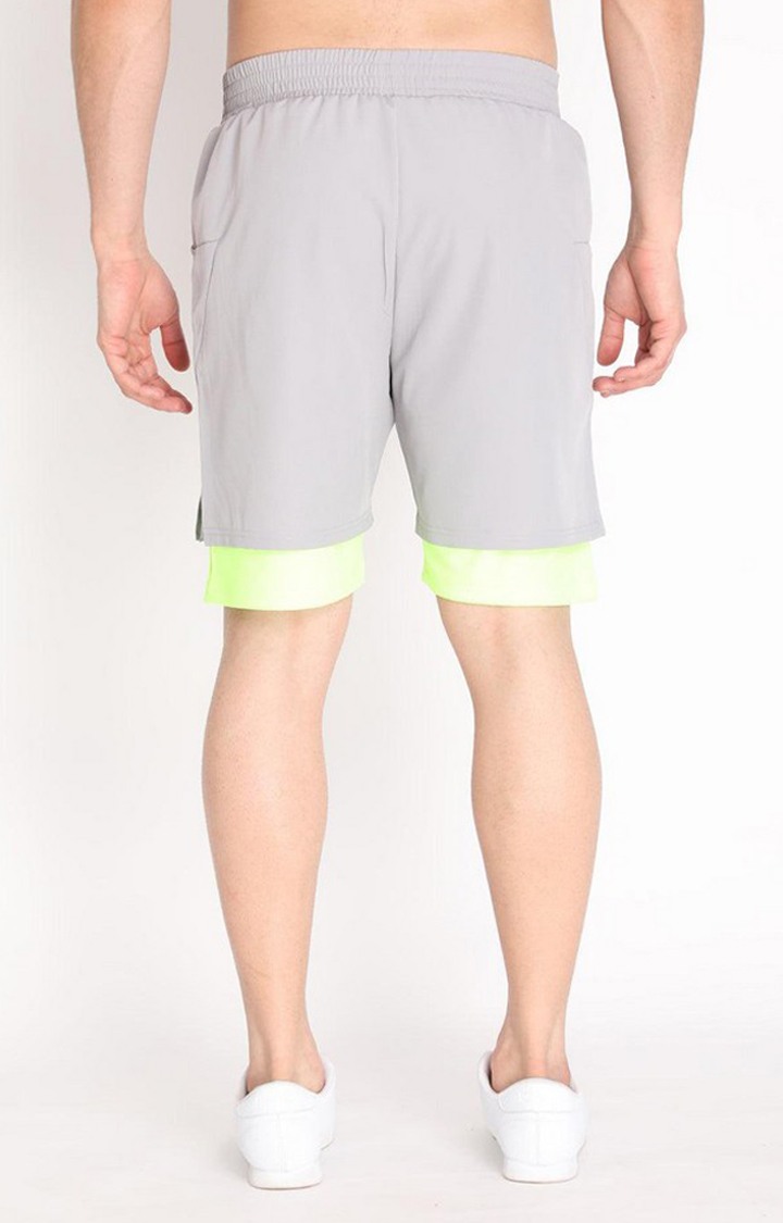 Men's Grey & Green Neon Solid Polyester Activewear Shorts