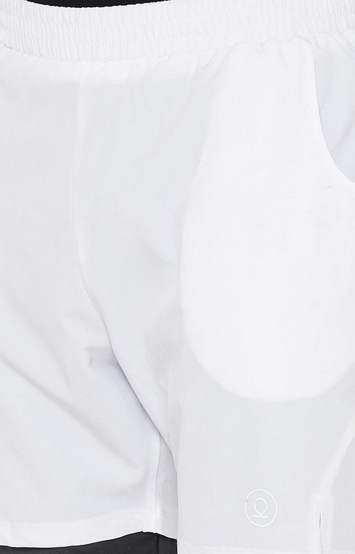 Men's White & Black Solid Polyester Activewear Shorts