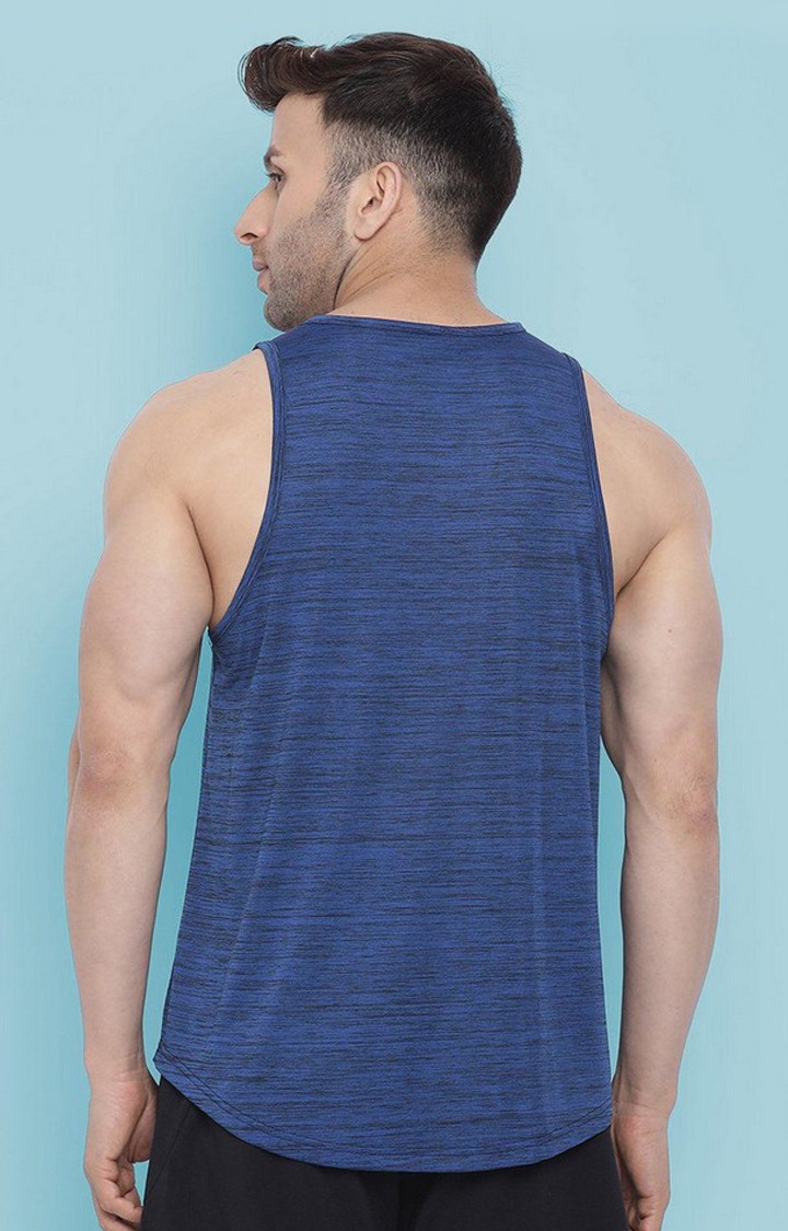 Men's Blue Melange Textured Polyester Vest