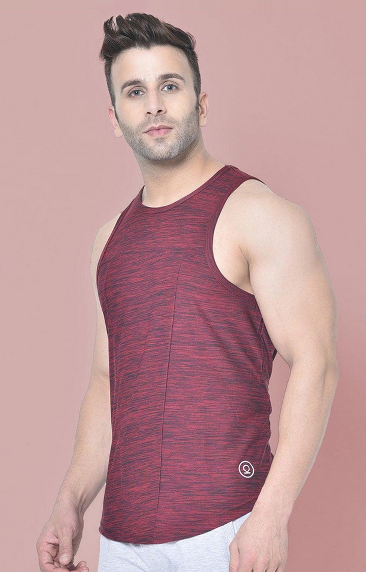 Men's Red Melange Textured Polyester Vest
