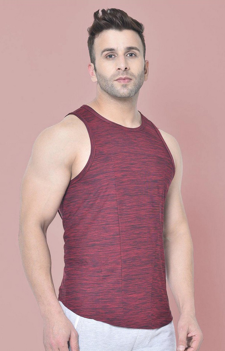 Men's Red Melange Textured Polyester Vest
