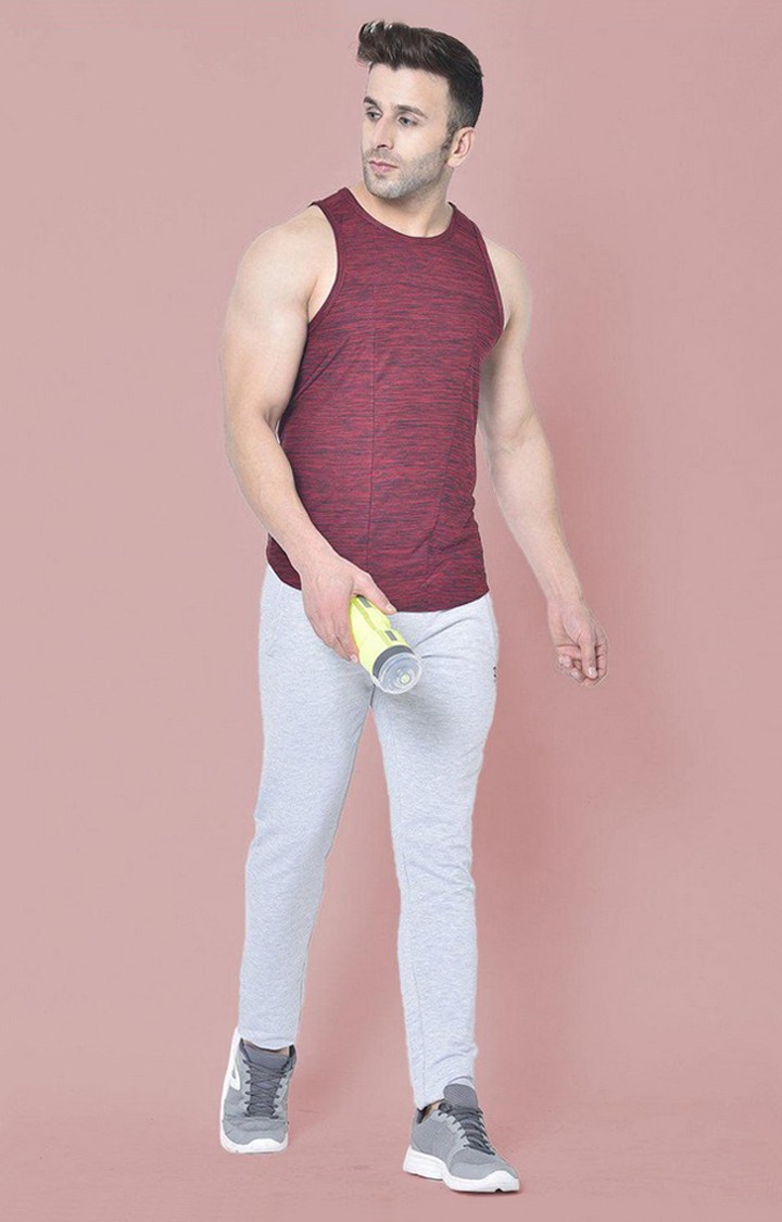 Men's Red Melange Textured Polyester Vest