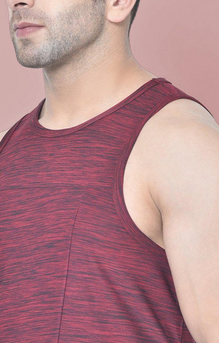 Men's Red Melange Textured Polyester Vest