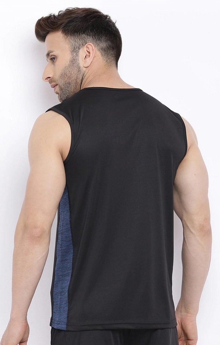 Men's Black Solid Polyester Vest