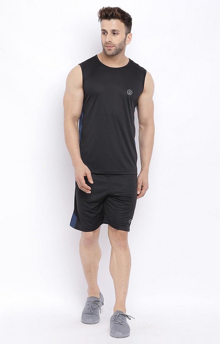 Men's Black Solid Polyester Vest