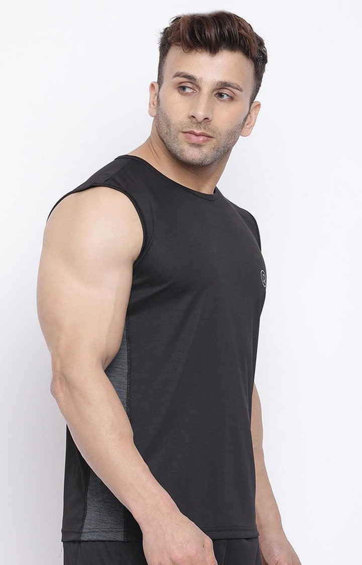 Men's Black Solid Polyester Vest