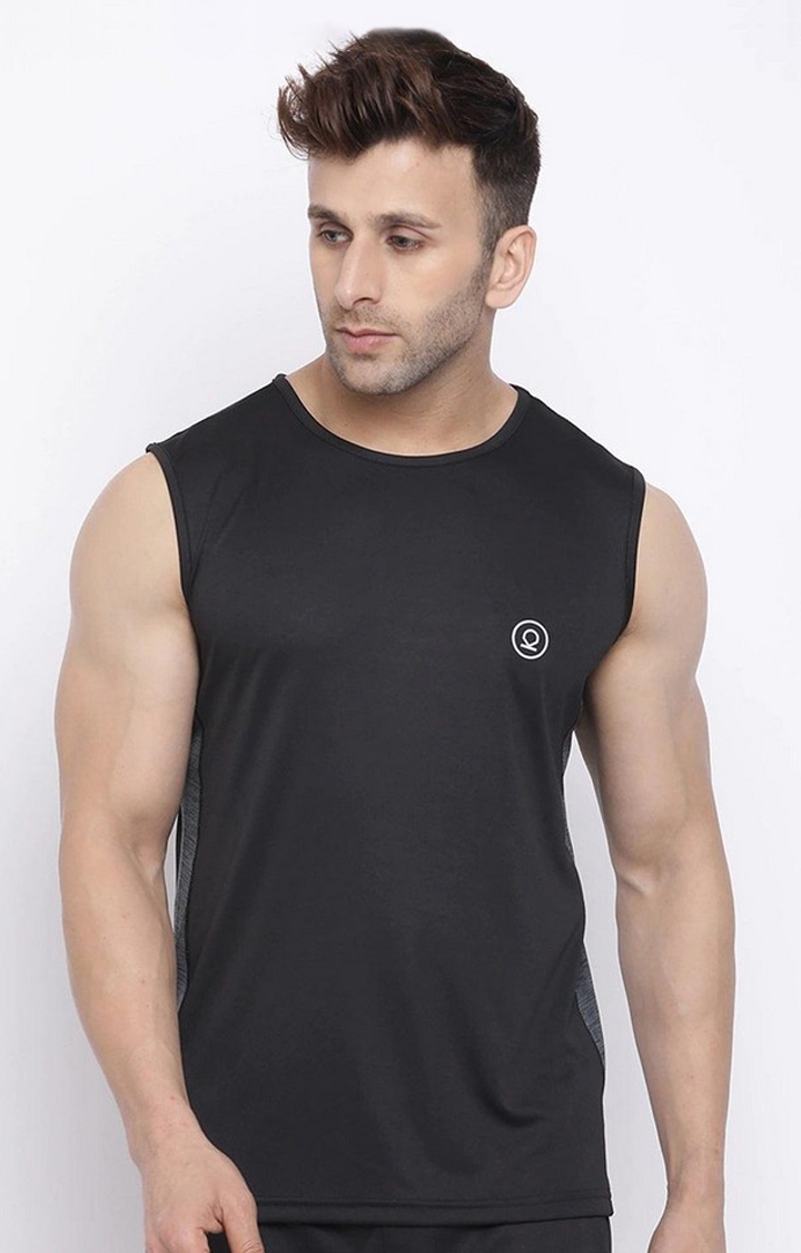 CHKOKKO | Men's Black Solid Polyester Vest