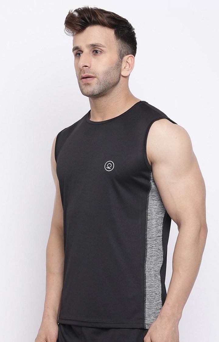 Men's Black Solid Polyester Vest