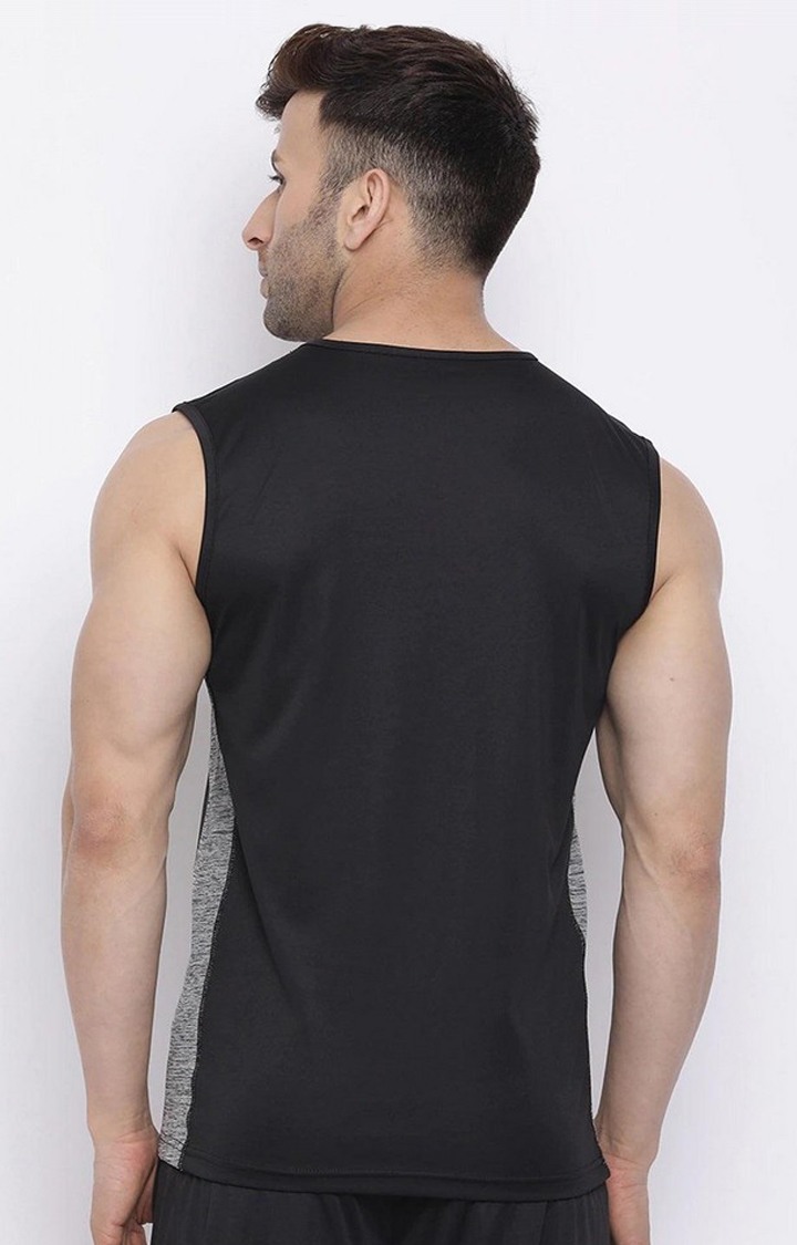 Men's Black Solid Polyester Vest