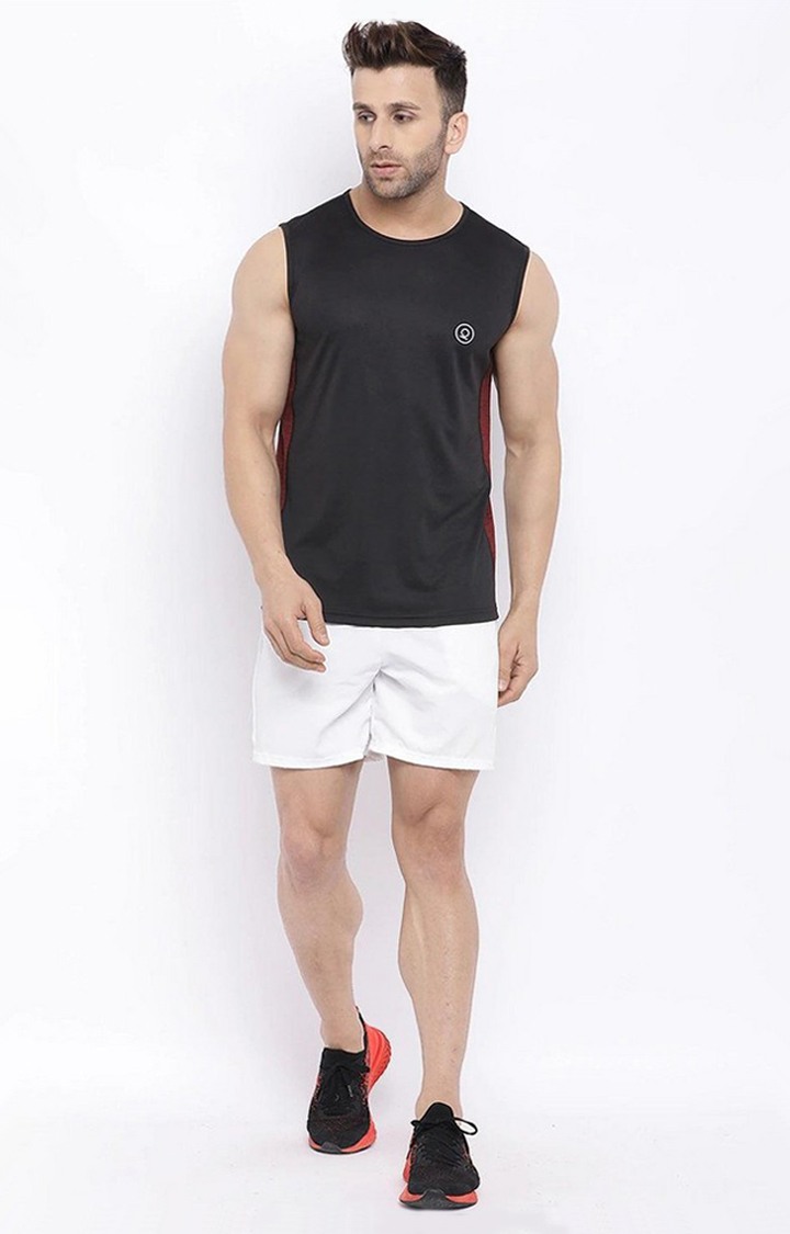 Men's Black Solid Polyester Vest