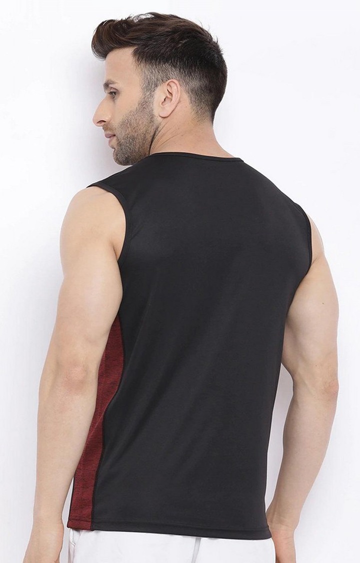 Men's Black Solid Polyester Vest