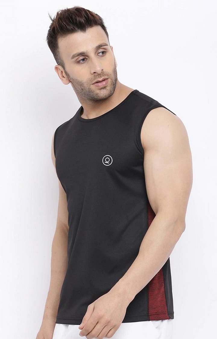 Men's Black Solid Polyester Vest