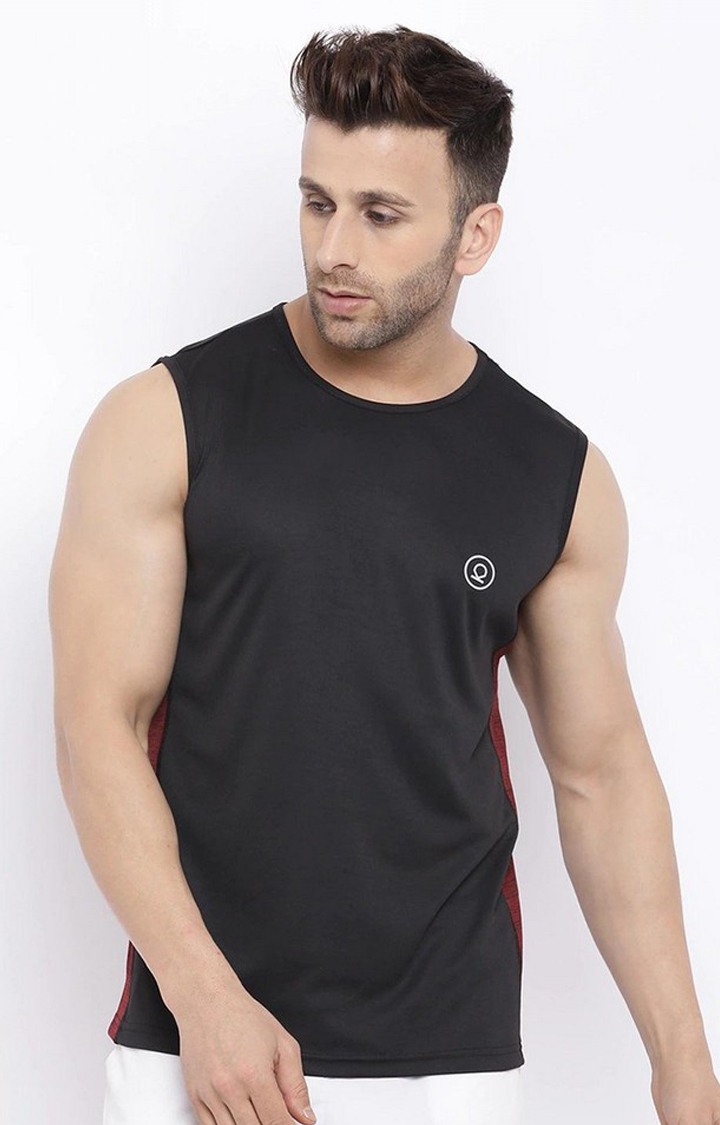 Men's Black Solid Polyester Vest