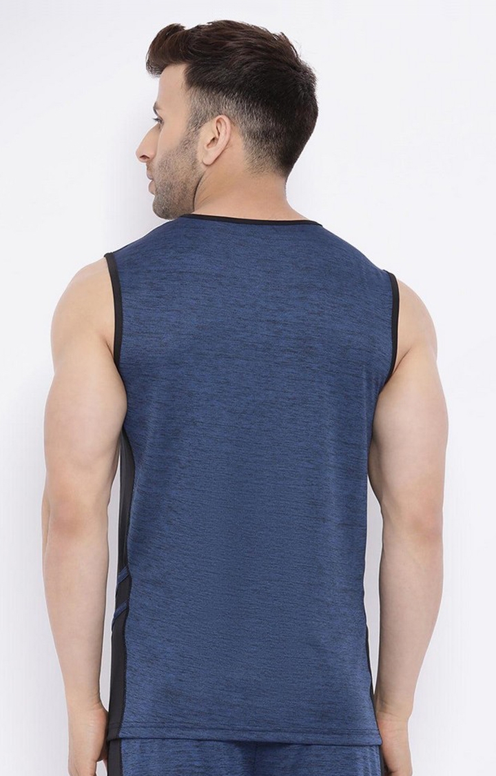 Men's Blue Melange Textured Polyester Vest