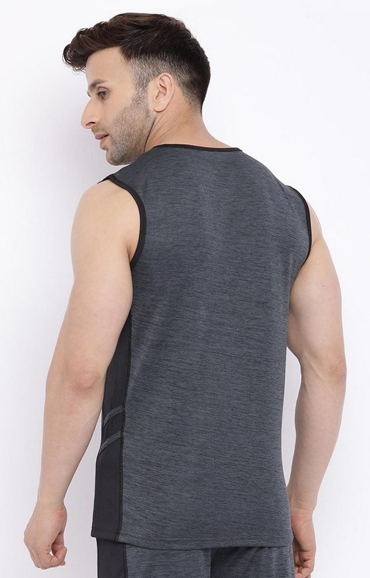 Men's Grey Melange Textured Polyester Vest