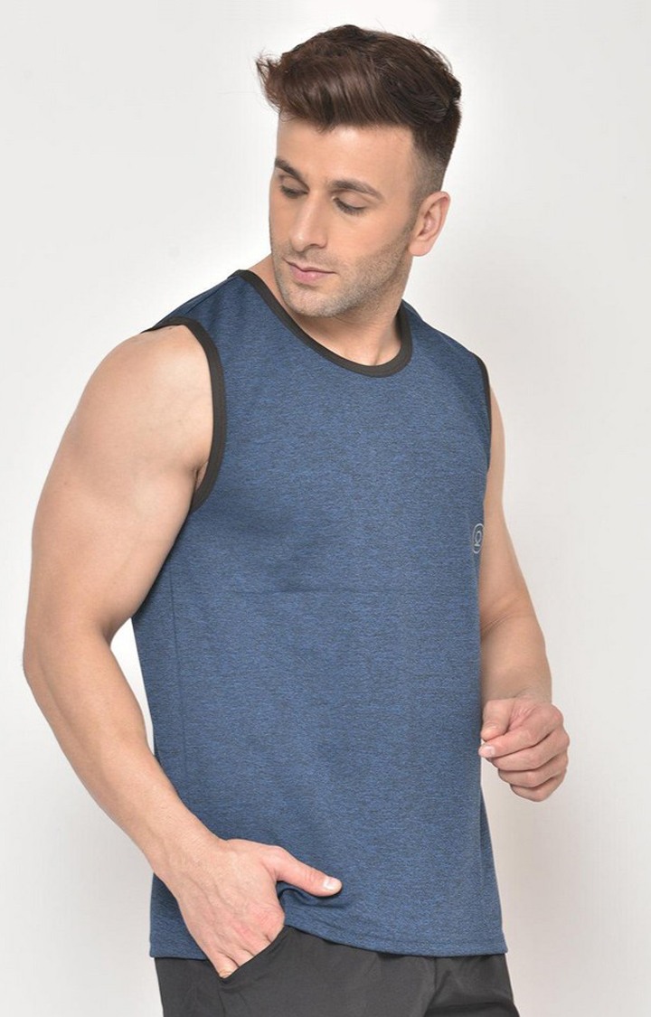 Men's Blue Melange Textured Polyester Vest