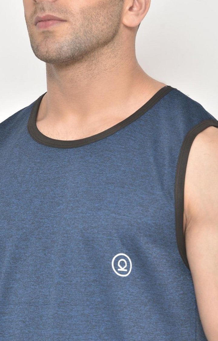 Men's Blue Melange Textured Polyester Vest
