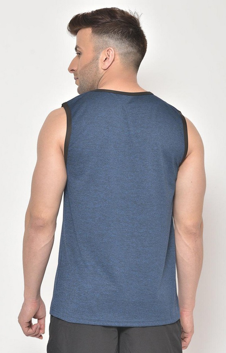 Men's Blue Melange Textured Polyester Vest