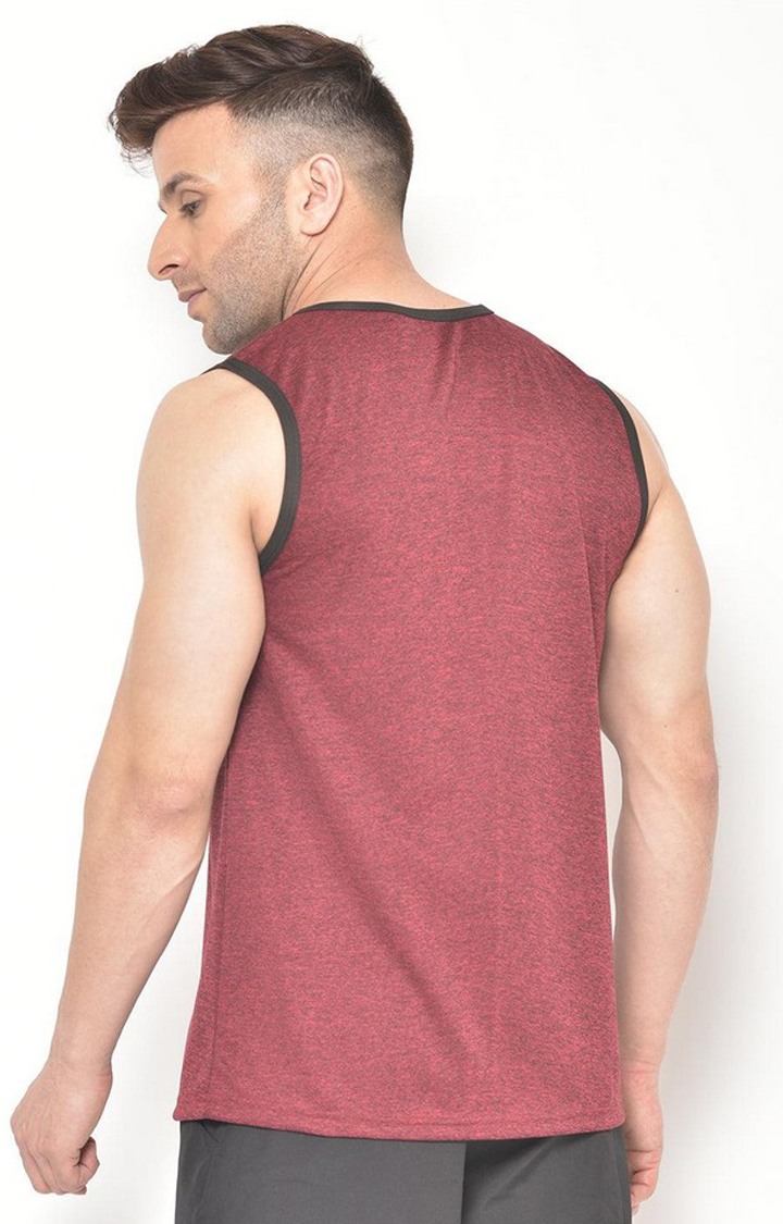 Men's Red Melange Textured Polyester Vest