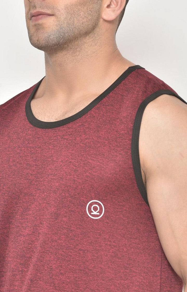Men's Red Melange Textured Polyester Vest