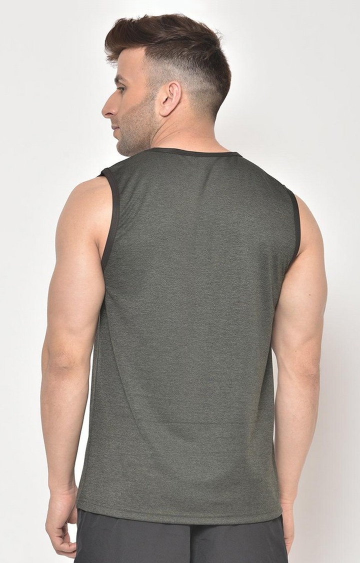 Men's Olive Green Melange Textured Polyester Vest