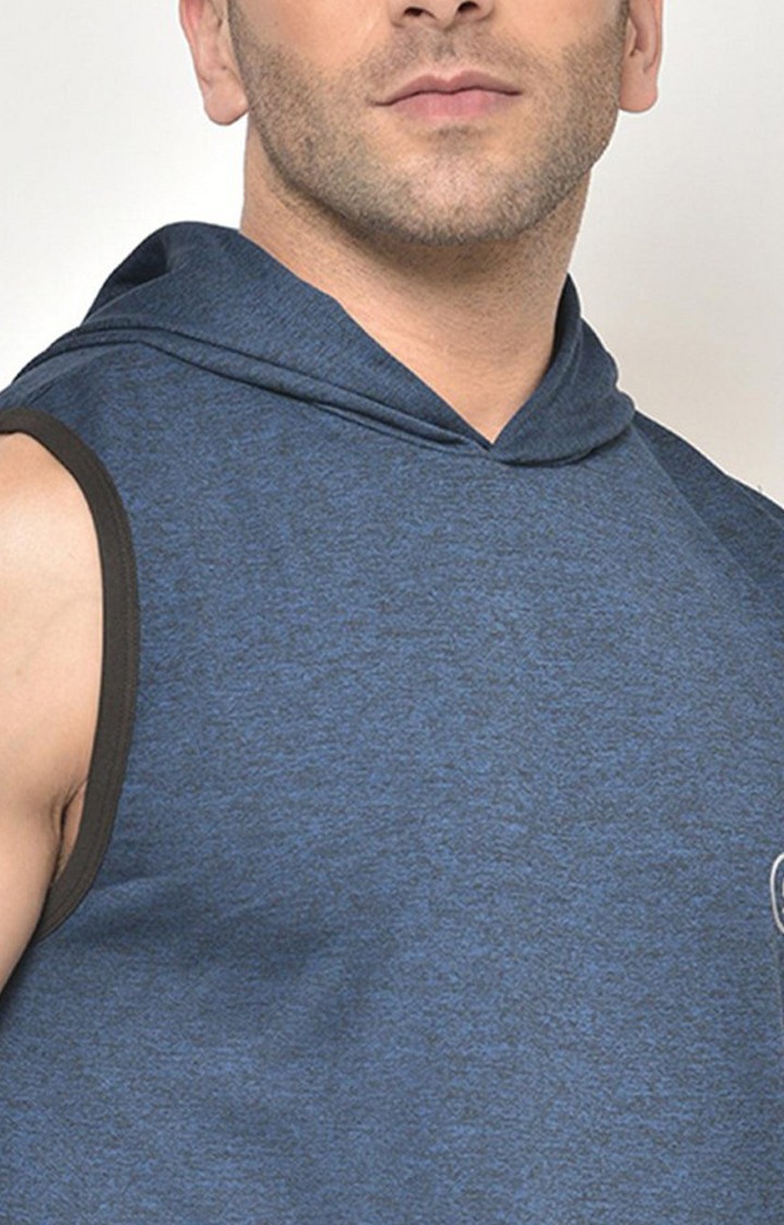 Men's Blue Melange Textured Polyester Hoodie