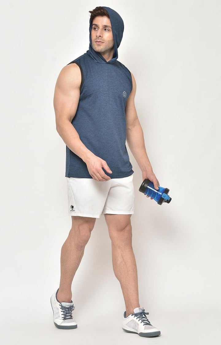Men's Blue Melange Textured Polyester Hoodie
