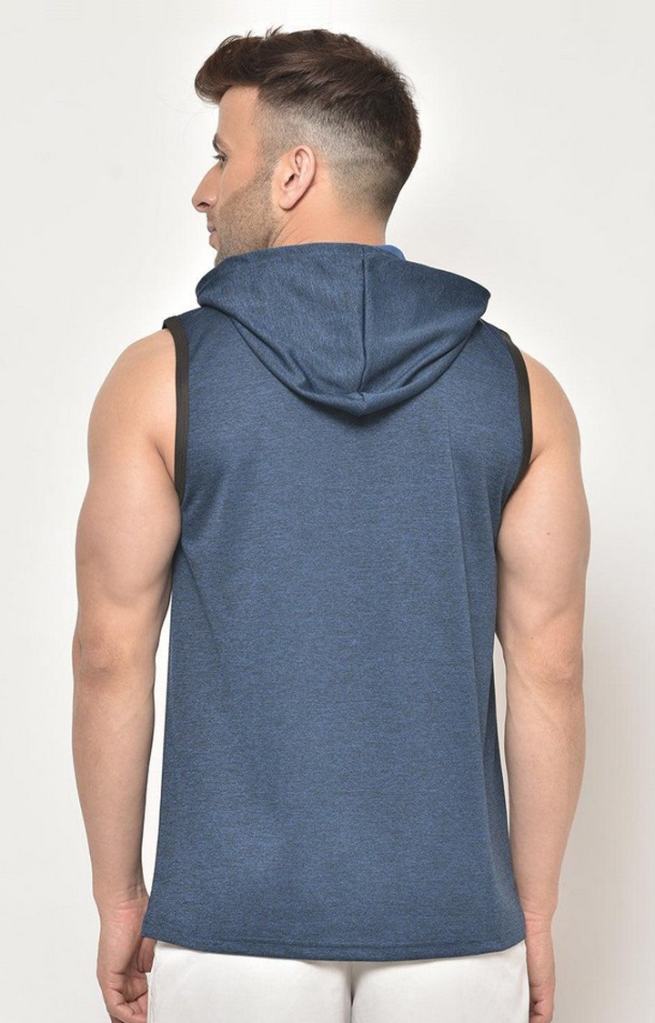 Men's Blue Melange Textured Polyester Hoodie