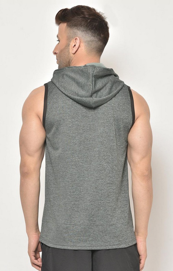 Men's Grey Melange Textured Polyester Hoodie