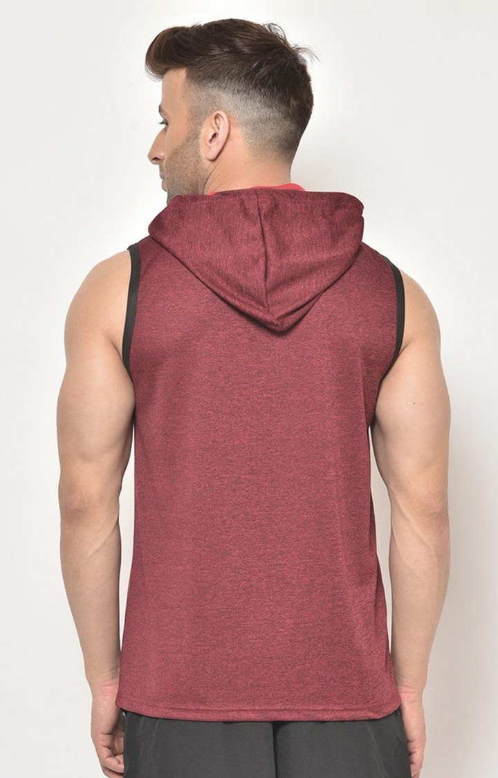 Men's Red Melange Textured Polyester Hoodie
