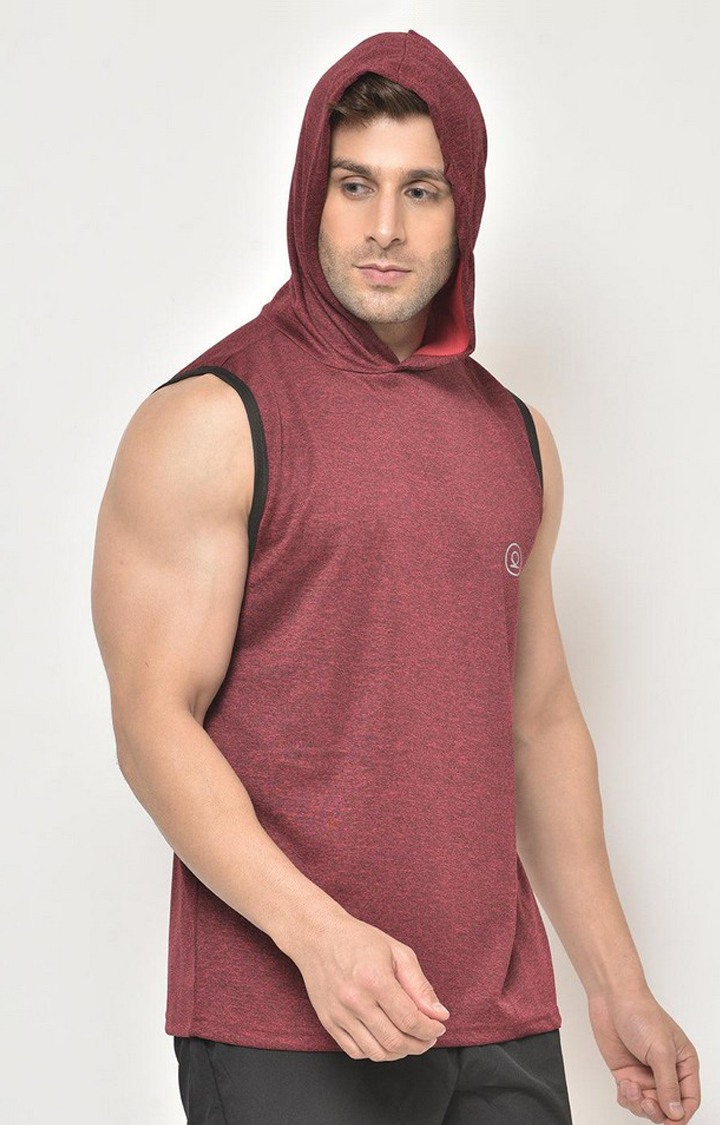 Men's Red Melange Textured Polyester Hoodie