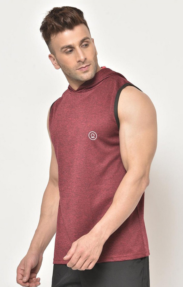 CHKOKKO | Men's Red Melange Textured Polyester Hoodie