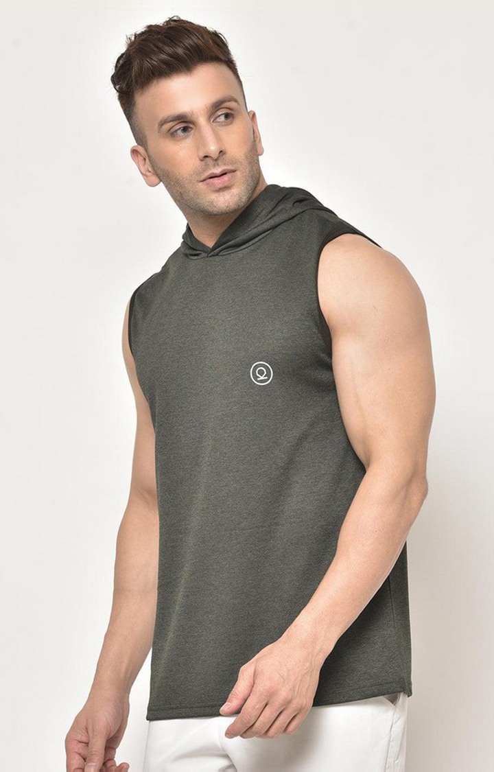 Men's Olive Green Melange Textured Polyester Hoodie