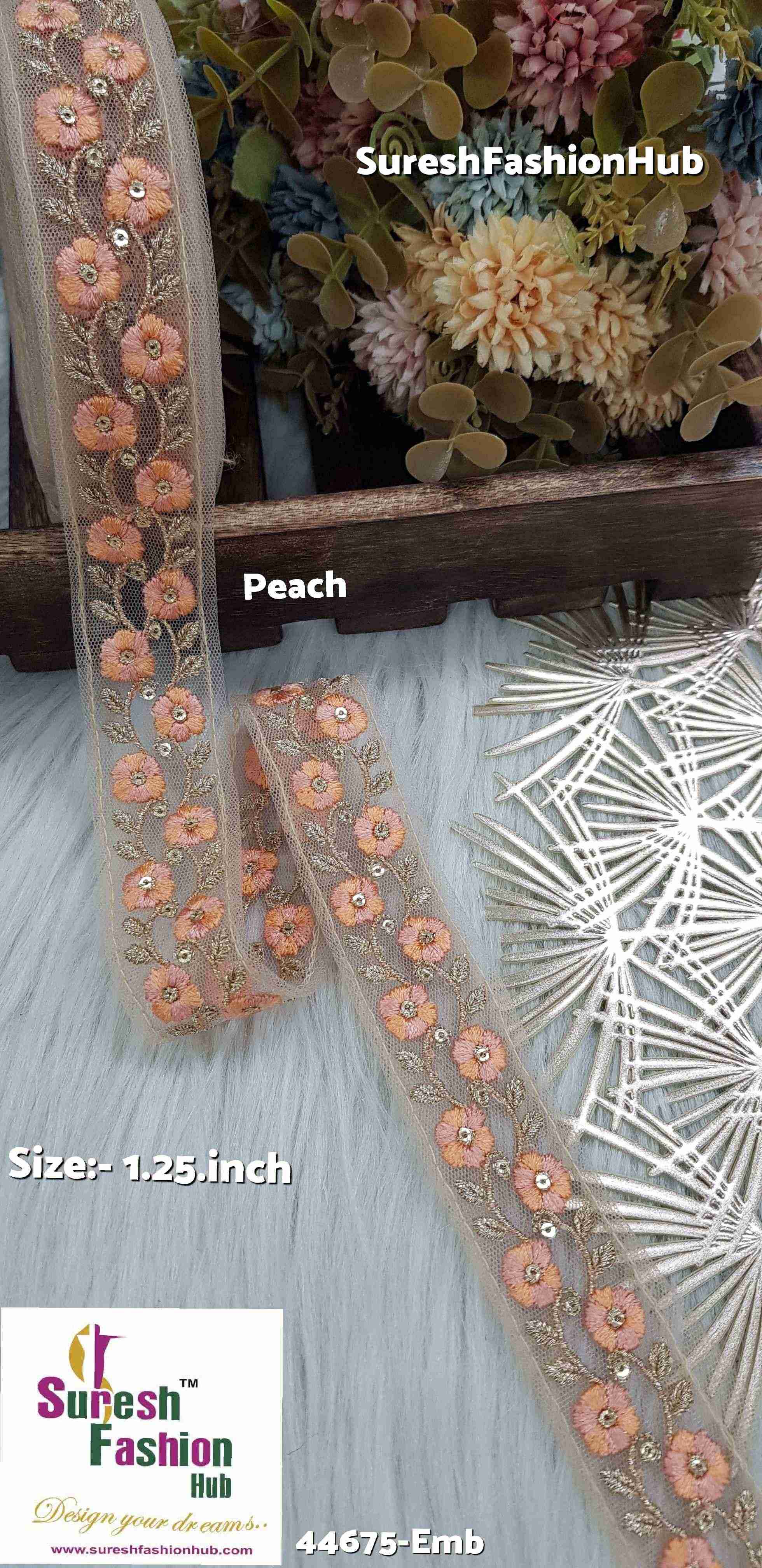 Dual Tone Peach Embroidered Net Lace
